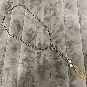 White House Black Market Woven Rope Chain Pearl Statement Lariat Knot Necklace